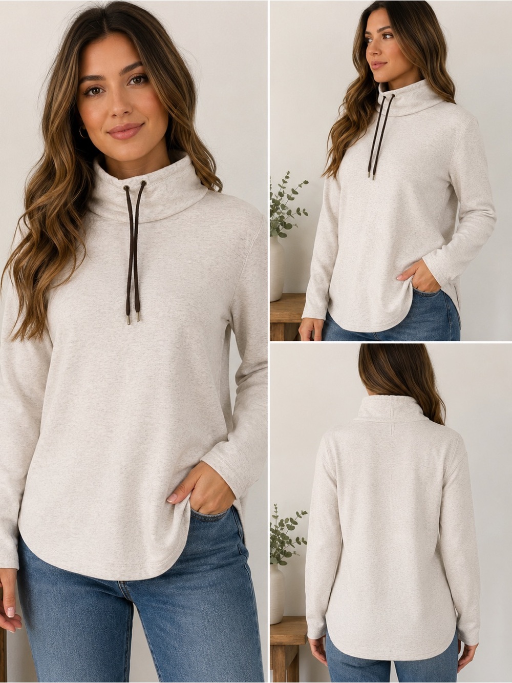 CHAPS Cream Funnel Neck Sweatshirt Pullover Cotton Size Small Petite